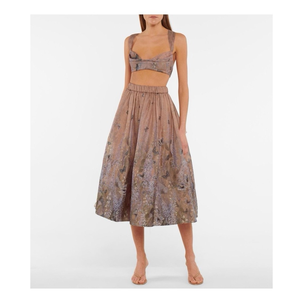 Zimmermann Luminous Linen Silk Bralette and Skirt Set 2, US 4/6